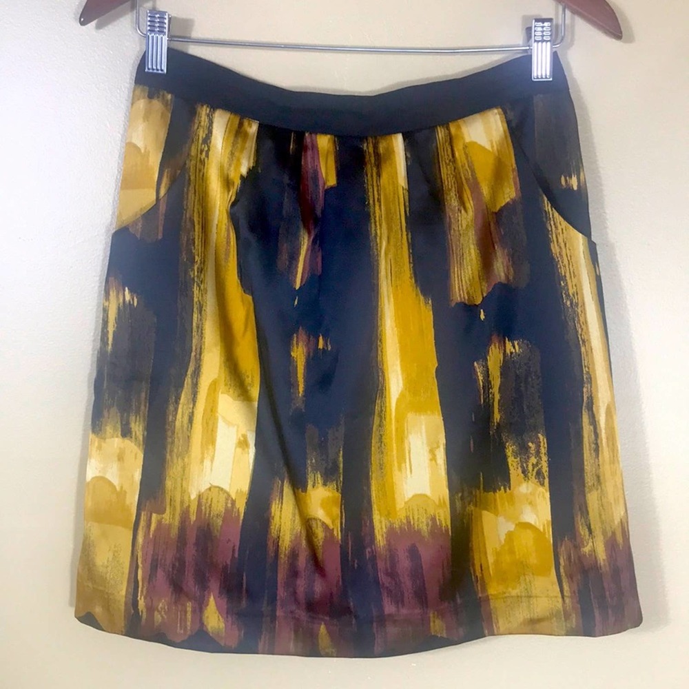 Eci New York Skirt Womens 4 Yellow & Black Lined Mini Casual Pockets